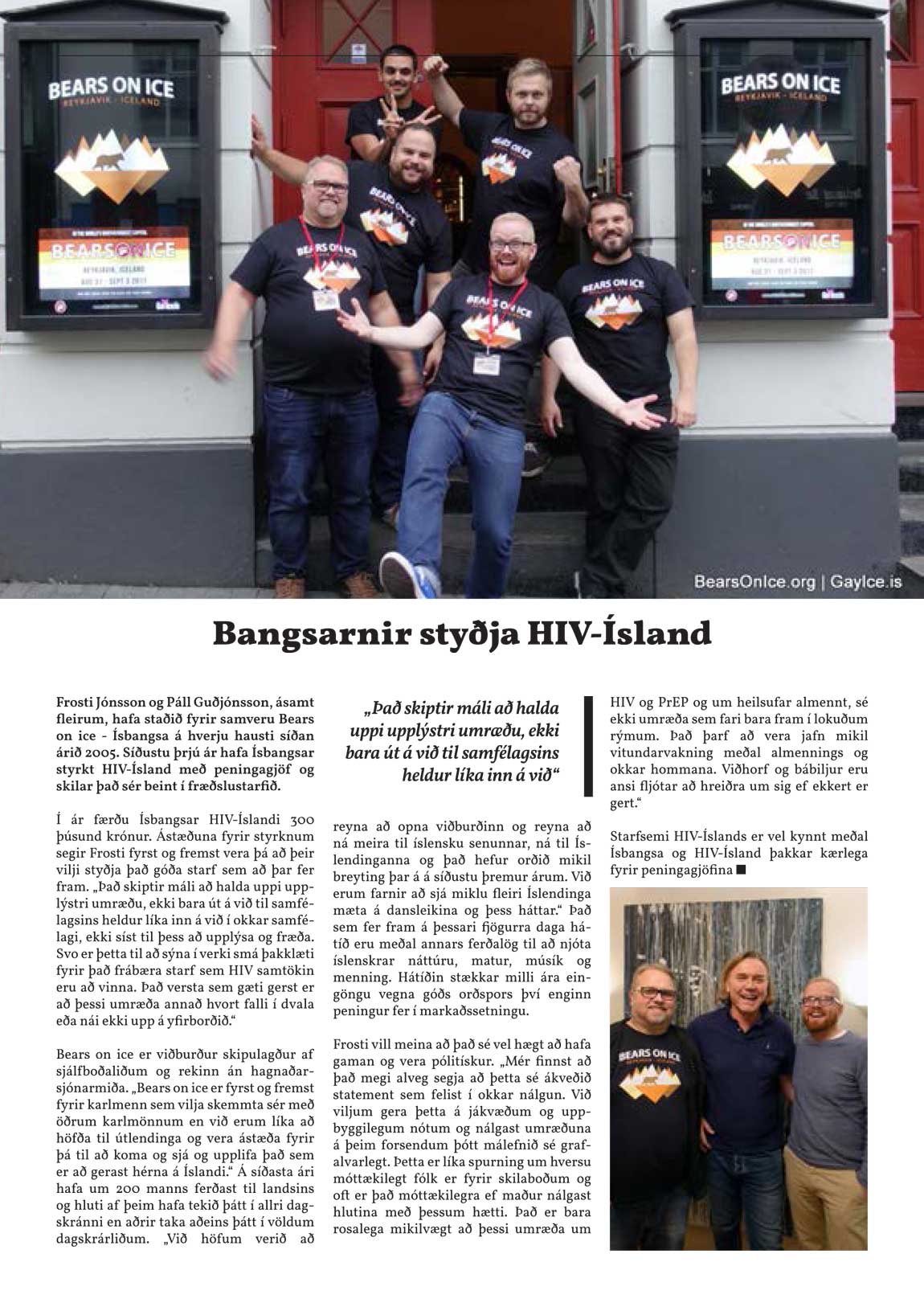 Bears on Ice article in HIV-Iceland's Red Ribbon newsletter